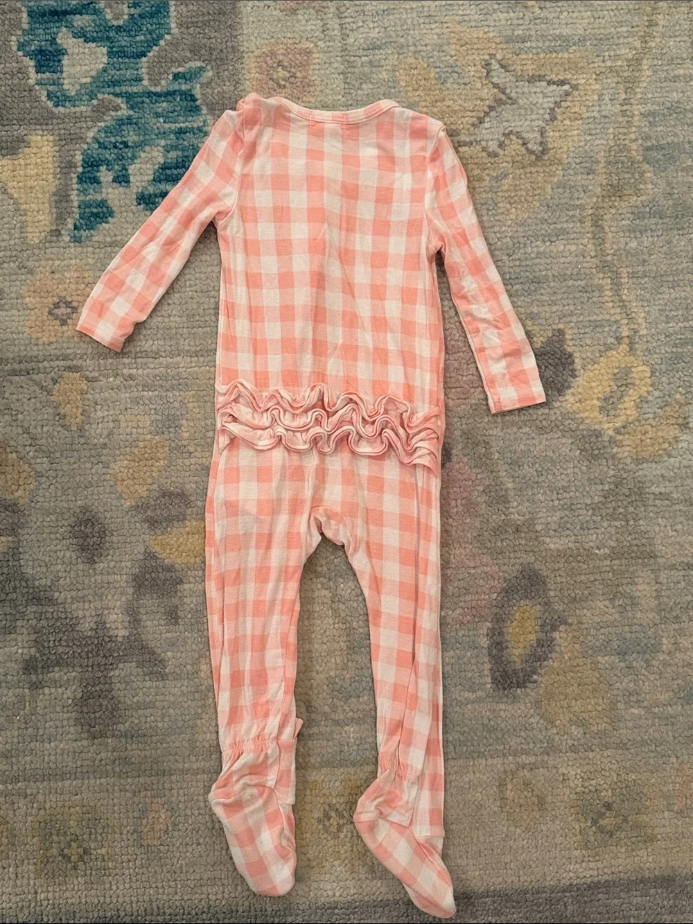 Angel Dear Pink Gingham Ruffle Bamboo Footed One-Piece